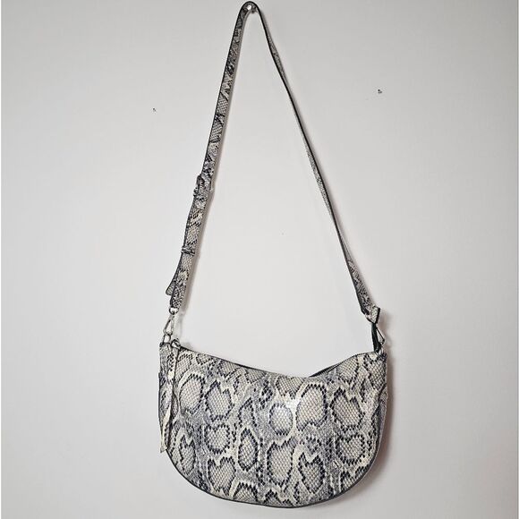 J Jill Leather Crescent Snakeskin Embossed Pattern  Shoulder Bag 12x3.5x4 - Picture 2 of 10